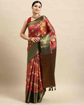 women floral print art silk saree with zari border