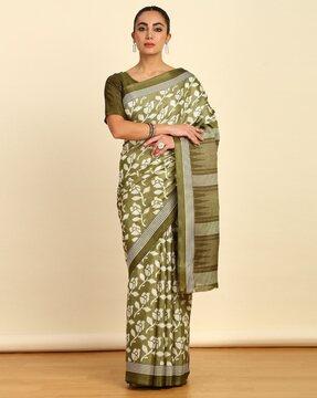 women floral print art silk saree