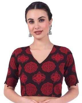 women floral print back open blouse