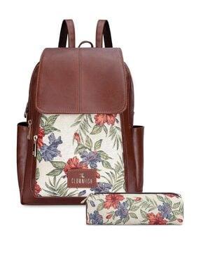 women floral print backpack with pouch