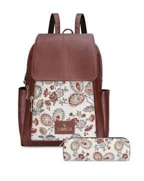 women floral print backpack with pouch