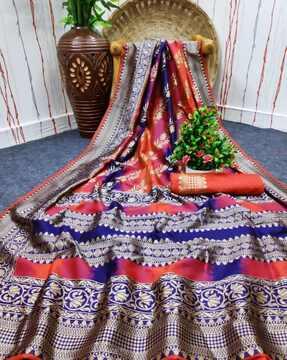 women floral print banarasi silk saree