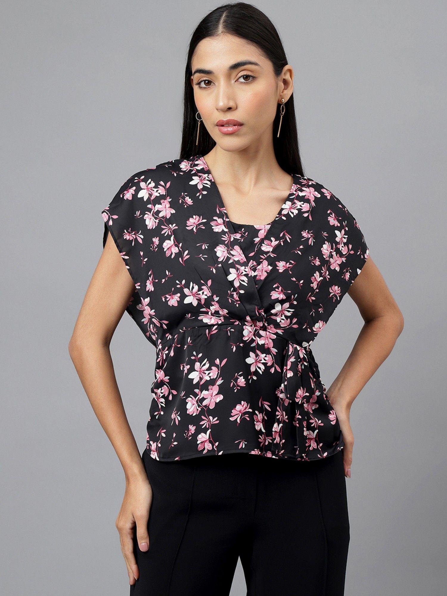 women floral print black trendy top