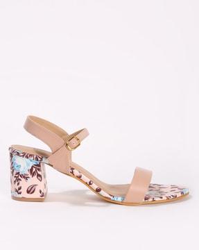 women floral print block-heeled sandals