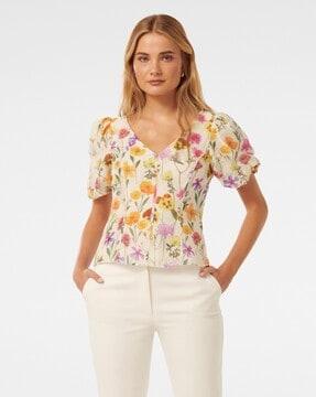 women floral print blouson top