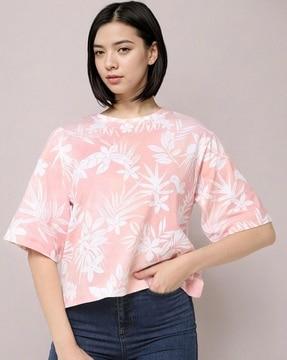 women floral print boxy fit crew-neck t-shirt