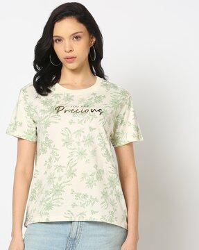 women floral print boxy fit crew-neck t-shirt