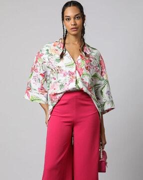 women floral print boxy fit shirt