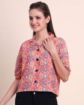 women floral print boxy fit shirt