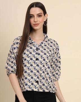 women floral print boxy fit shirt