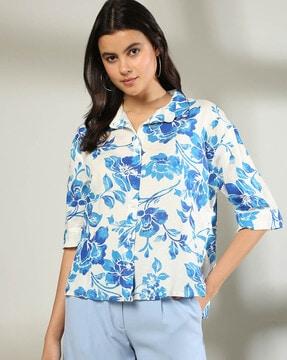 women floral print boxy fit shirt