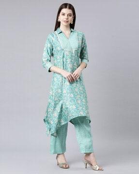 women floral print butterfly kurta with pants