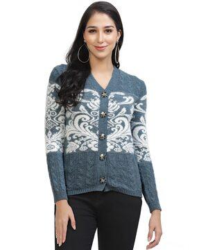 women floral print cardigan sweater