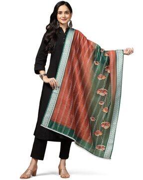 women floral print chanderi silk dupatta