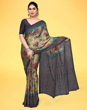 women floral print chiffon saree