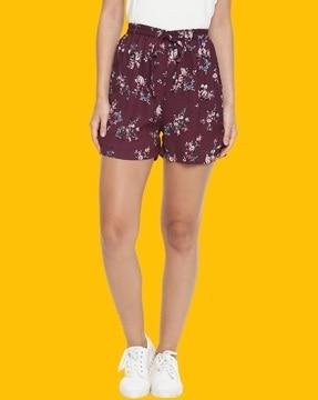 women floral print city shorts with insert pockets