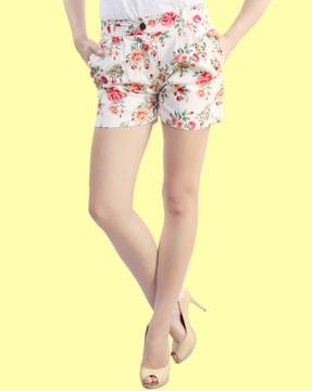 women floral print city shorts with insert pockets