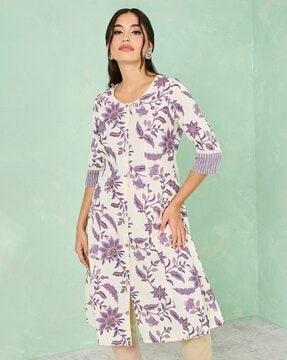 women floral print cotton a-line kurta