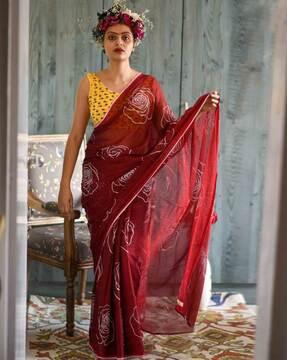 women floral print cotton linen saree