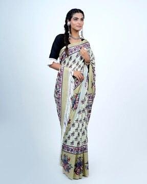 women floral print cotton saree with tassels