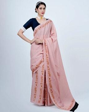 women floral print cotton saree with tassels
