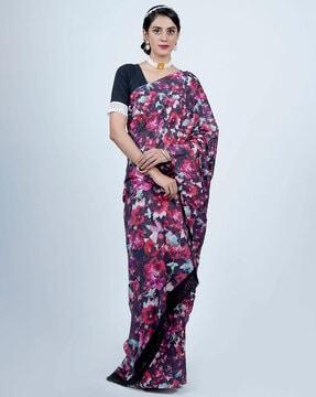 women floral print cotton saree with tassels