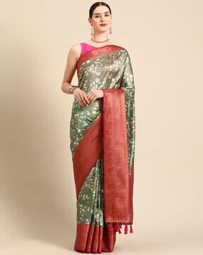 women floral print cotton saree with zari border