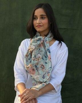 women floral print cotton scarf