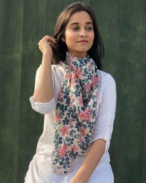 women floral print cotton scarf