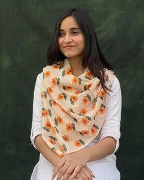 women floral print cotton scarf