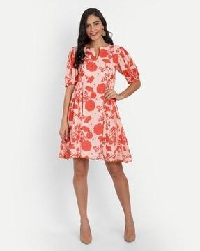 women floral print cotton shift dress