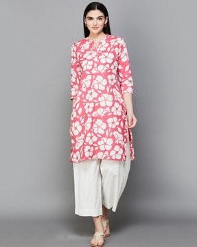 women floral print cotton straight kurta