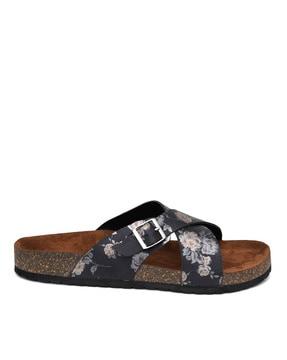 women floral print criss-cross flat sandals