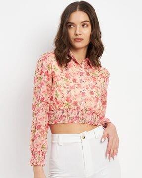 women floral print crop shirt