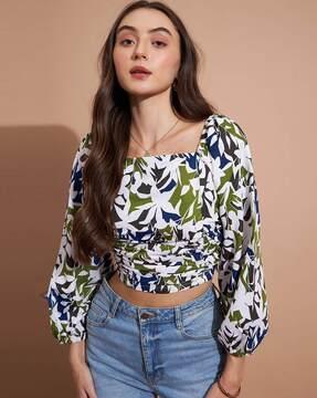 women floral print crop top with square neck
