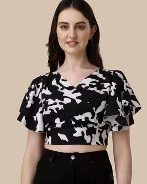 women floral print crop top with v-neck