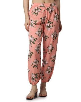 women floral print cuffed joggers