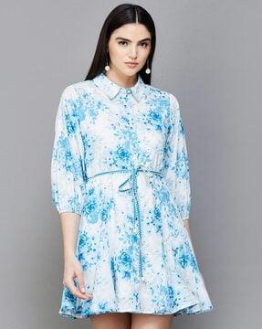 women floral print dress with collar neck