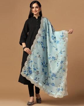 women floral print dupatta with embellished border