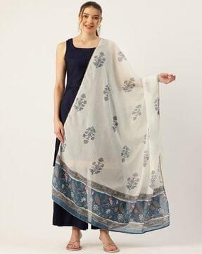 women floral print dupatta with lace border