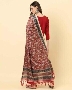 women floral print dupatta with tassels