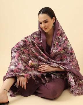 women floral print dupatta with tassels