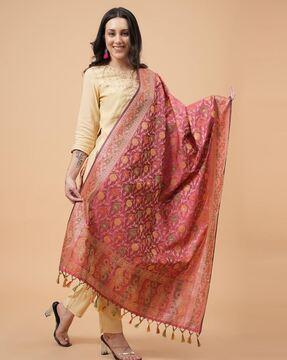 women floral print dupatta with tassels