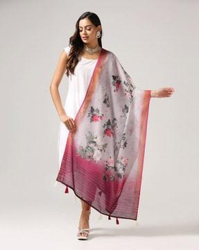 women floral print dupatta with tassels