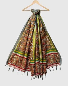 women floral print dupatta with tassels