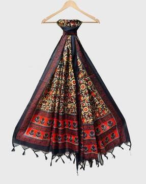 women floral print dupatta with tassels