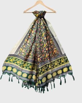 women floral print dupatta with tassels