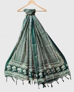 women floral print dupatta with tassels