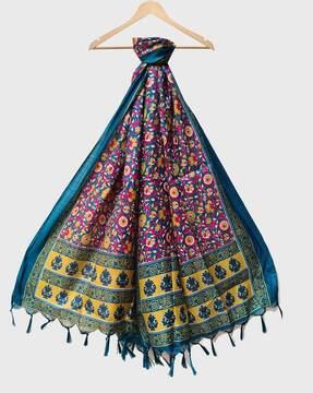 women floral print dupatta with tassels