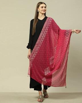 women floral print dupatta with tassels